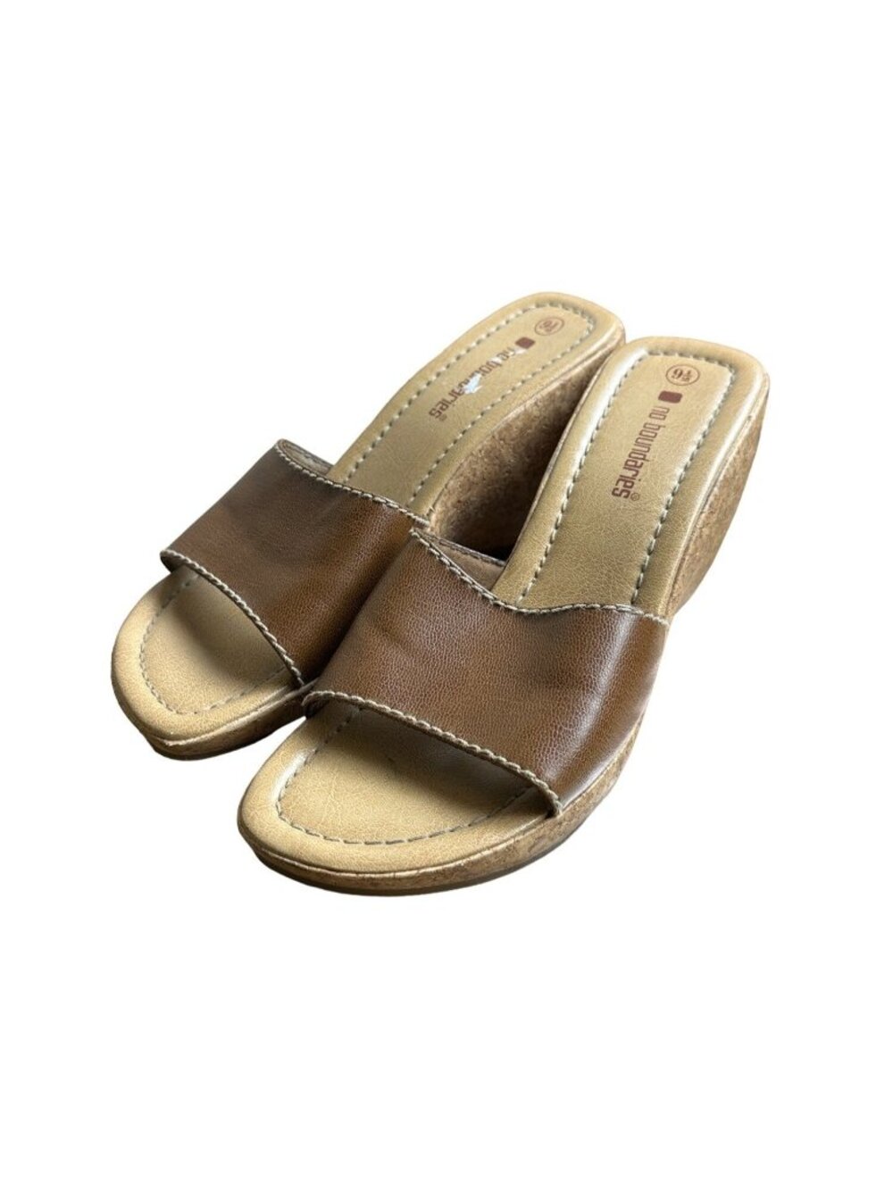 No Boundaries Size 9.5 Faux Leather Heeled Clog Sandals Open Toe Brown Women's